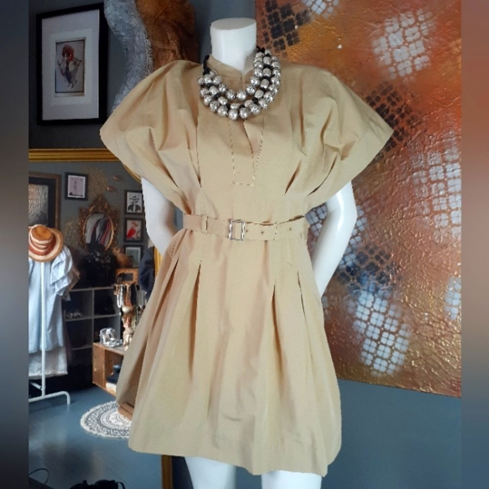 Zara Cotton Blend Elegant Tan Mini Dress
